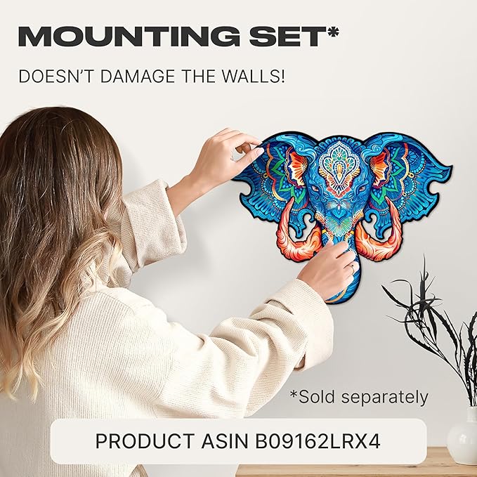 UNIDRAGON Original Wooden Jigsaw Puzzles - Eternal Elephant, 299 pcs, King Size 16"x12.3", Beautiful Gift Package, Unique Shape Best Gift for Adults and Kids