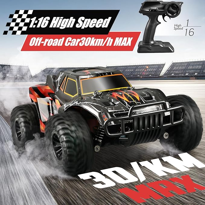 1:16 Scale RC Car,30/km High Speed Remote Control Car with 2 Battey,Off Road RC Truck with 2.4GHZ Remote Control.Gifts for Kids and Adults,7 Colors Light Blinking RC Cars