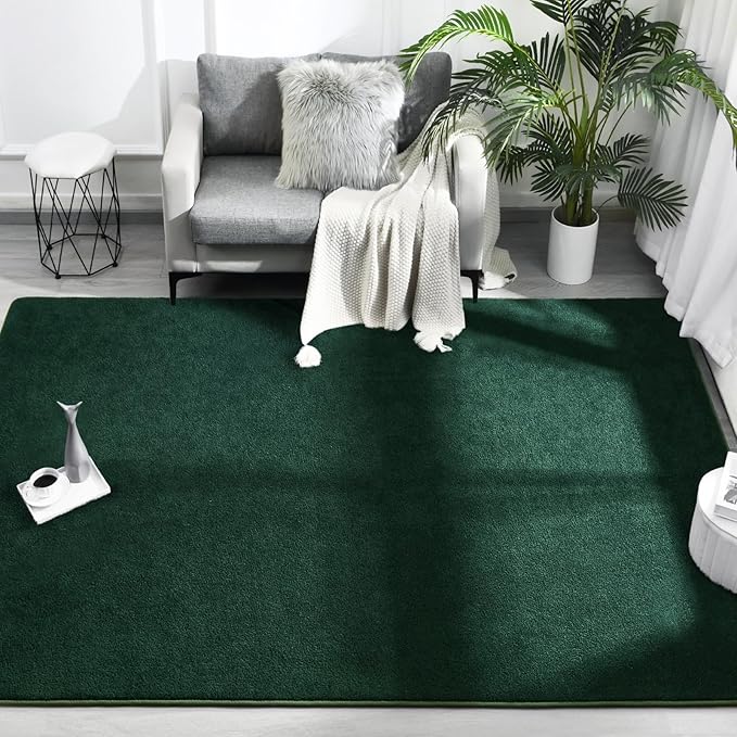 FlyDOIT Area Rugs for Bedroom Living Room, 7x10 Dark Green Super Soft Comfy Thickened Memory-Foam Indoor Carpets, Modern Aesthetic Minimalist Carpet for Boys Girls Adults Apartment Nursery Home Décor