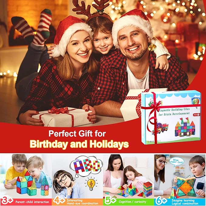 100PCS Magnetic Tiles Blocks for Kids Ages 3-5 4-8,STEM Learning Educational Preschool Magnet Building Toys for Toddlers,Christmas Birthday Gifts Toys for 3 4 5 6 7 8+ Year Old Boys Girls