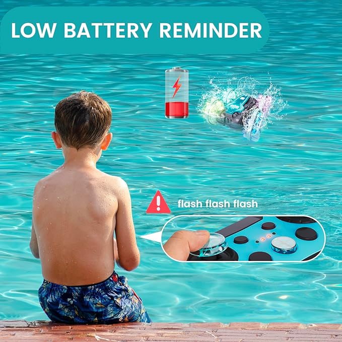 Tecnock Amphibious Remote Control Car Boat, 4WD Gesture RC Cars with Waterproof Remote Control, RC Stunt Car with LED Lights, Pool Toys for Kids Ages 8-12, Toys Gifts for Boys Girls
