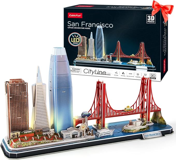 CubicFun 3D Puzzles for Kids Ages 8-10 LED San Francisco Cityline, Arts and Crafts for Kids Ages 8-12 STEM Projects for Kids Ages 8-12 Gifts for 8 Year Old Toys for 8 Year Old Girls Architecture