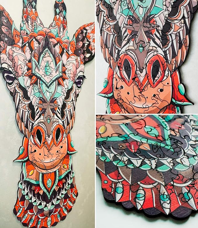 Animal Wooden Jigsaw Puzzles for Kids (12+ Years) Adult, Teens, Family; Animal Majestic Shaped Natural Wood Puzzle, Expert Level, 6.3x12 in. (16x30 cm), 80 pcs, S - Size – Giraffe