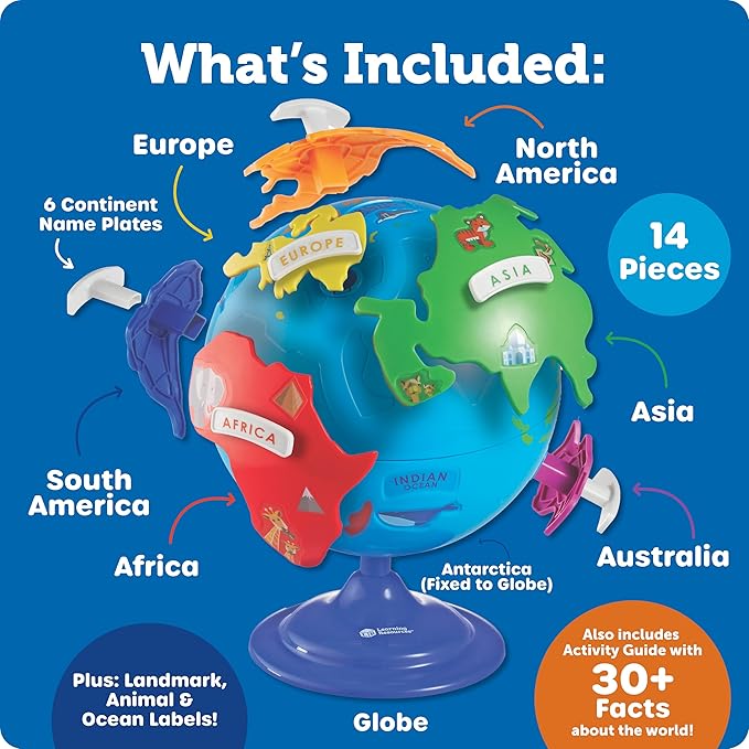 Learning Resources Puzzle Globe - 14 Pieces, Ages 3+ Preschool Learning Toys for Boys and Girls, Earth Globe for Kids