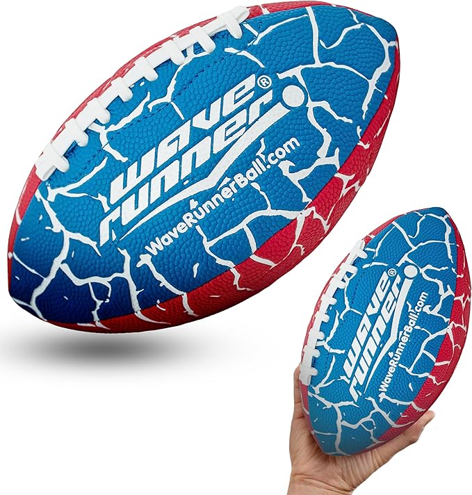Wave Runner Grip It Waterproof Junior Size Football, 9.25 Size, Durable & Double Laced, Perfect for Beach Accessories, Kids Games, Pool Toys, Outdoor Games, All-Weather Indoor & Outdoor Play