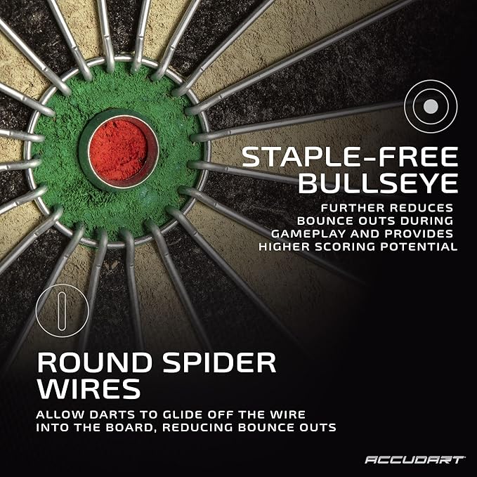 Accudart Armada Bristle Dartboard Cabinet Set - Official Size 18" x 1.5" - Self Healing Genuine Sisal - Wall Mount Cabinet Set - Round Spider Wires Reduce Bounce Outs - Rotatable Metal Number Ring