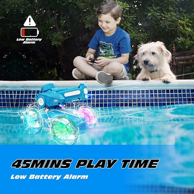 Tecnock Amphibious Remote Control Car Boat for Kids, 2.4GHz 4WD Water Squirt RC Stunt Car with LED Lights, 45-Minute Playtime, Pool Toy Gift for Boys and Girls Ages 6+