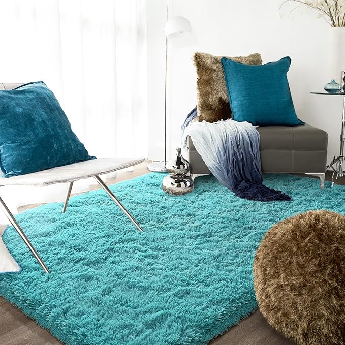 Ompaa Fluffy Rug, Super Soft Fuzzy Area Rugs for Bedroom Living Room - 6' x 9' Large Plush Furry Shag Rug - Kids Playroom Nursery Classroom Dining Room Decor Floor Carpet, Teal Blue