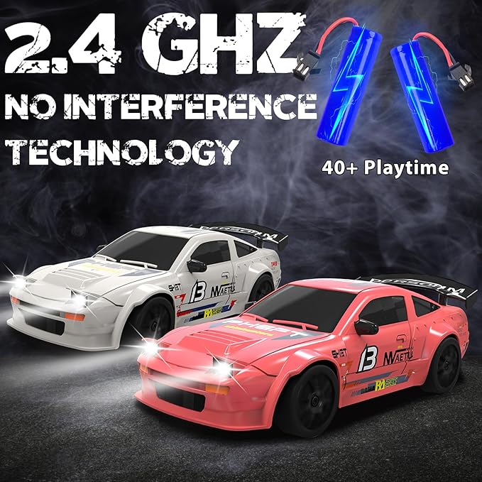 RC Drift Car, 1/24 Remote Control Car, 2.4Ghz 17KM/H High Speed RC Cars with LED Lights, Extra Tires, 2 Rechargeable Batteries, 4WD Racing Car Toys Christmas Birthday Gift for Kids Boys Girls Adults