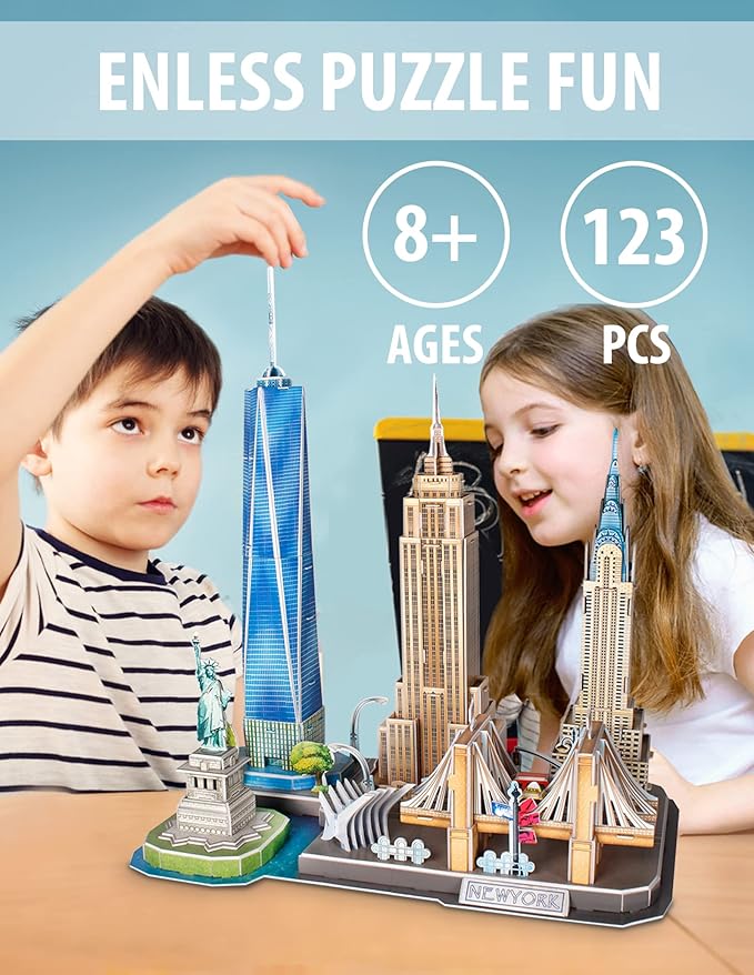 CubicFun 3D Puzzle - Puzzles for Kids Ages 8-10 New York City STEM Projects Arts and Crafts for Kids Ages 8-12 - Toys for Girls 8-10 - 8 Year Old Girl Birthday Gift for Kid 8-12