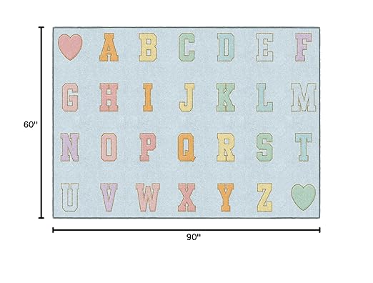 Flagship Carpets Schoolgirl Style Blue Pastel Alphabet Criss-Cross Applesauce Educational Area Rug for Kids Room Seating Décor, Children's Classroom, Play Carpet for Teaching and Playroom, 5' x 7'6"
