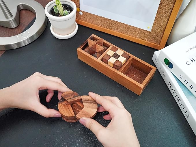 BSIRI 3-in-One Puzzle Set - Challenging Brain Teasers and 3D Puzzles for Adults, Interlocking Games for IQ Test, Ideal for Patio Decor and Unique Gift for Chismas and Birthday, Small size