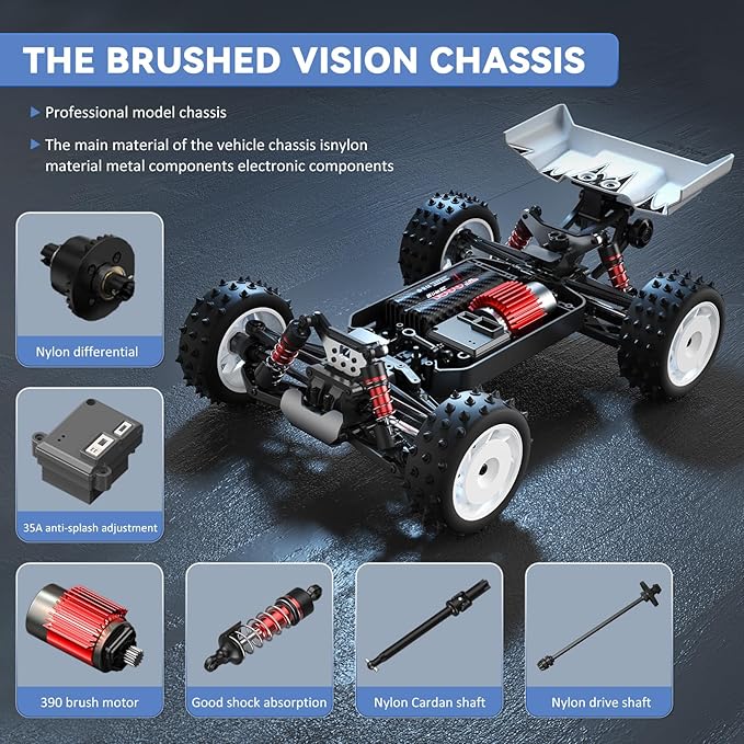 1/16 Fast Remote Control Monster Truck, High Speed RC Car with 48 mph Offroad Buggy, 2 Sets of Rechargeable Batteries (Blue)