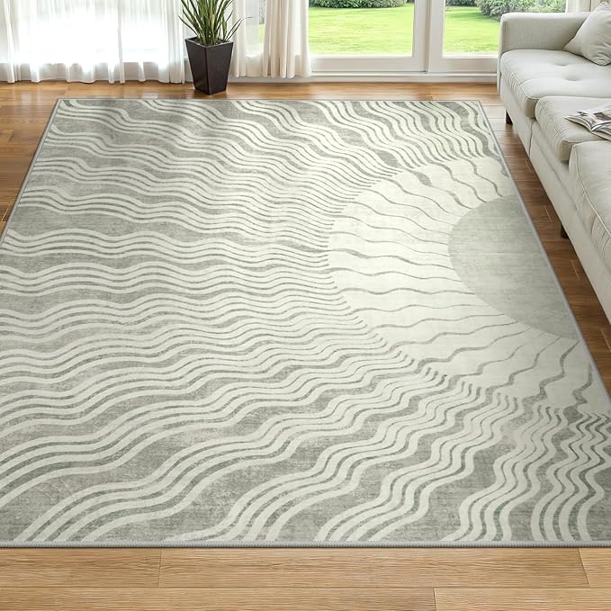 Boho Washable Grey Rug 6x9, Soft, Ultra-Thin Non Slip, Stain Resistant, Classroom to Dining Room, Nursery (6'x9', Grey/Multi)