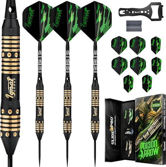 IgnatGames Steel Tip Darts Set - 3/6/12 Pack Brass Darts Metal Tip Set with Exquisite Case - Aluminum Shafts, 2 Sets of Flights, Dart Tool & Sharpener