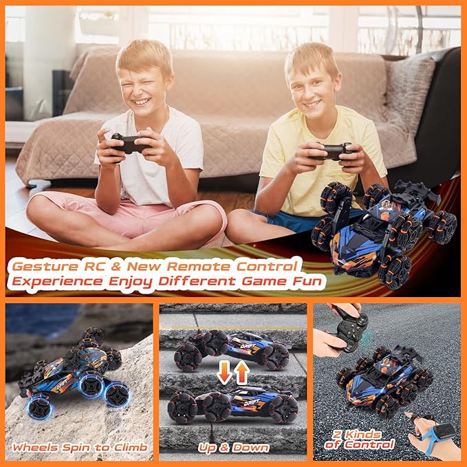 Gesture Sensing Rc Stunt Car With Light & Music, 2.4GHz Drift Stunt Remote Control Cars, 6WD Double Sided 360° Rotating Transform Off Road RC Stunt Car, Toy Car for 6-12 Year Old Boys & Girls