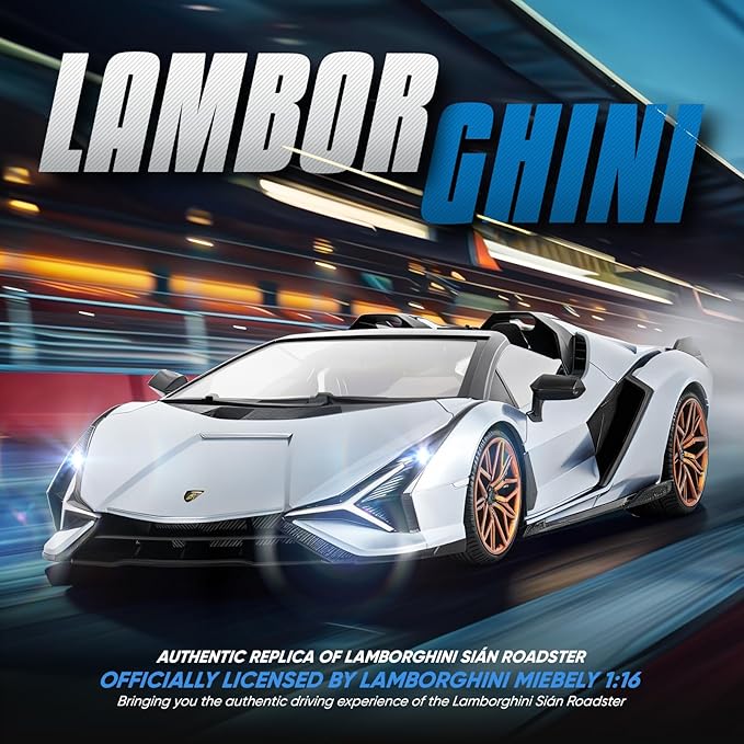 MIEBELY Lamborghini Remote Control Car, 1:16 Scale Lambo Toy Car 7.4V 500mAh Officially Licensed 12Km/h Rc Cars with Led Light 2.4Ghz Model Car for Adults Boys Girls Birthday Ideas Gift (Light Blue)