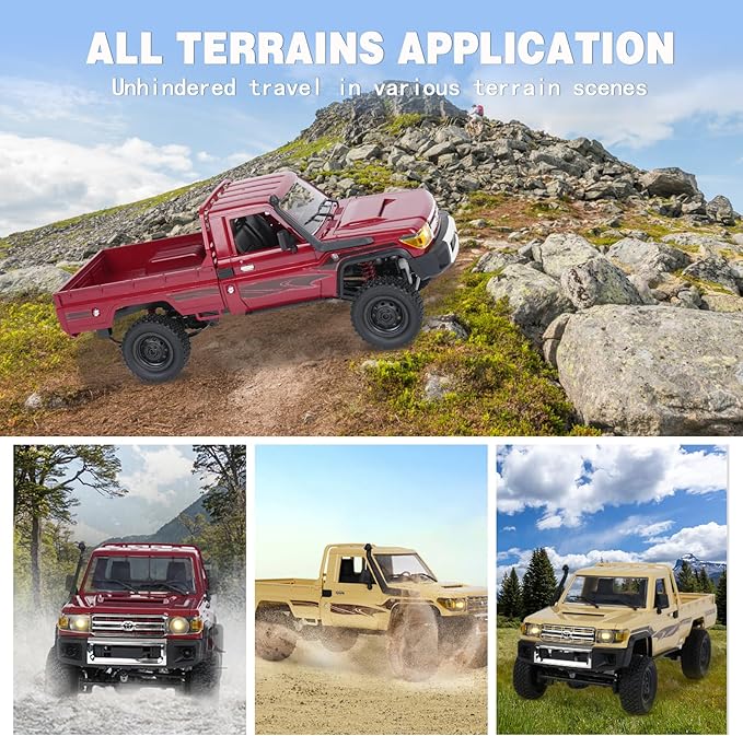 MN-82 RC Rock Crawler Car 1/12 Scale Toyota Pickup Truck , 2.4GHz 4WD Off-Road Remote Control Truck, 2-Speed Modes, 2×1200mAh Batteries, All-Terrain Crawler for Adults Kids Indoor Outdoor (whth Gift)