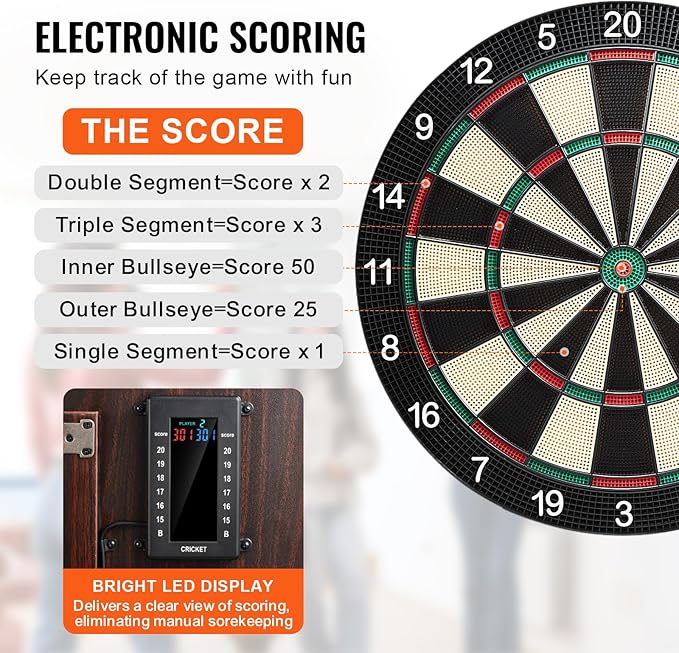 VEVOR Dart Board Cabinet Set, Multiple Styles Ready-to-Play Bundle Official Size, Steel Tip Dart Hideaway Cabinet, Features Easy Assembly, Complete with All Accessories, Perfect for Cricket Games