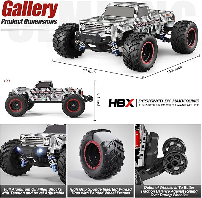 HAIBOXING 1/12 Scale Brushless RC Cars 903A, 4X4 Off-Road RC Monster Truck with Fast Remote Control of 55KM/H Top Speed, Hobby Grade RTR RC Vehicles All Terrain for Adults, Boys