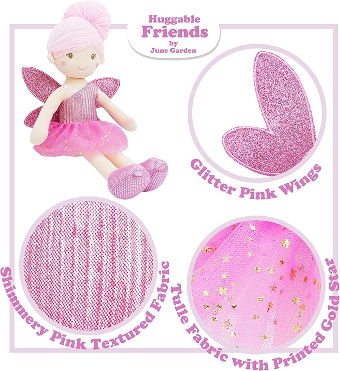 June Garden 12" Enchanted Garden Fairy Doll Elida - Plush Stuffed Soft Doll Girl Gift - Pink Outfit and Wings