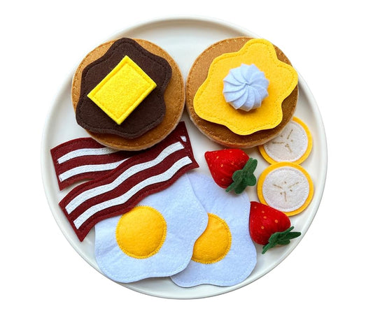 Pancake Breakfast Set/Felt Play Food for Toddlers & Kids/Pretend Play/Montessori Educational Kitchen Toys/Role Play