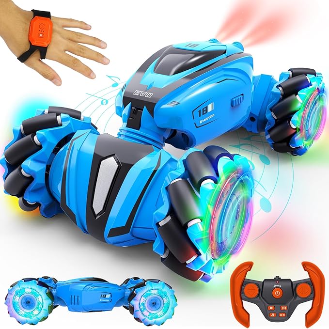 TOY Life RC Stunt Car, 2.4GHz 4WD Light Up Hand Controlled RC Car Double Sided 360°Rotating Gesture Sensing Remote Control Cars Birthday Gift Toys for Boys Age 8-12