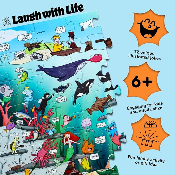 72 Piece Under The Sea Joke Floor Puzzle for Kids – Fun Educational Puzzle with a Joke on The Back of Every Piece – Made in USA – Perfect for Ages 6+, XL Puzzle Size Assembled 24" x 36"