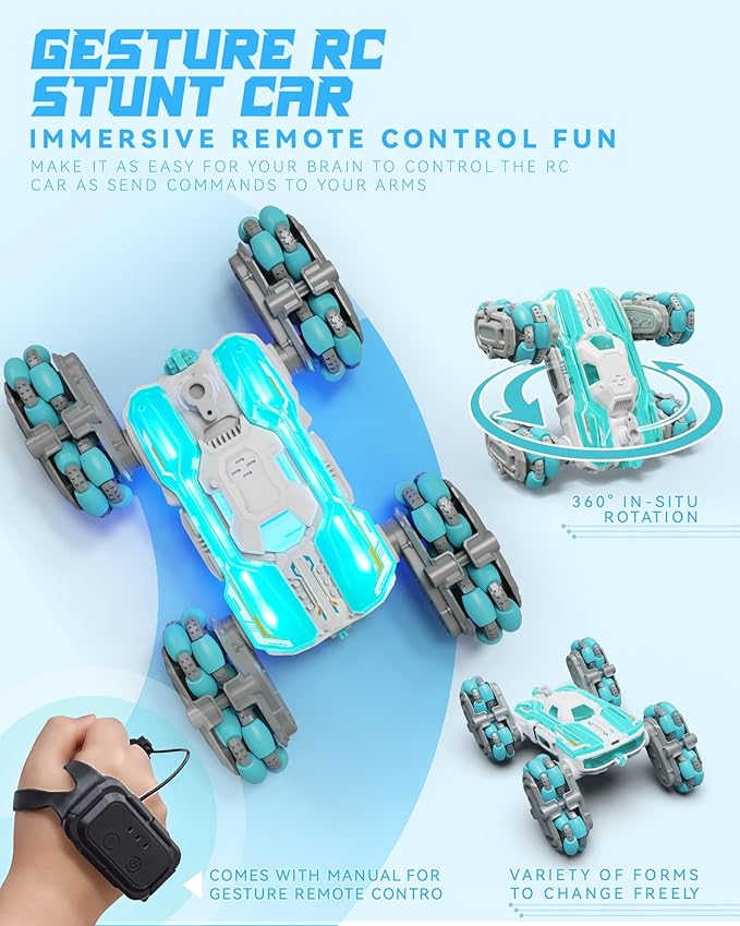 8WD Remote Control Stunt Cars, 2.4Ghz Gesture Sensing with Spray & Light Climbing Hand Controlled RC Car, Cool Toys for Boys Ages 6 7 8-12 13 14 Year Old Christmas Birthday Gifts Ideas for Kids
