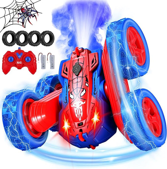 Spider Remote Control Car - 360° Flip RC Toys for 4 5 6 7 8 Year Old Boys, 2.4Ghz Double Sided RC Stunt Car with Light Spray, Birthday Xmas Gifts for Kids Age 4-6 5-7 8-12