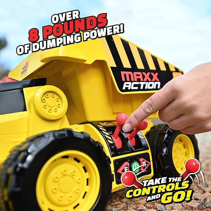 Maxx Action 19'’ 2-N-1 Motorized Dig Rig – Excavator and Dump Truck Toy with Joystick Control for Toddlers | Gift for Kids 3+ | Lights, Sounds & Interactive Construction Vehicle, Batteries Included