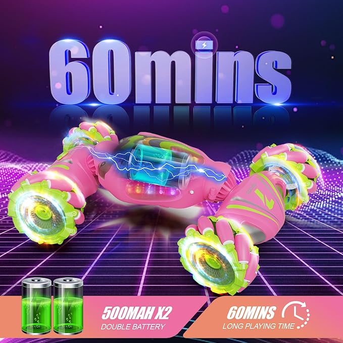Remote Control Car, Pink RC Cars for Girls, Gesture Stunt with Light & Music, 4WD, 360° Rotating, 2.4Ghz Remote Control Car Toys, Birthday Gift for Kids Age 6+