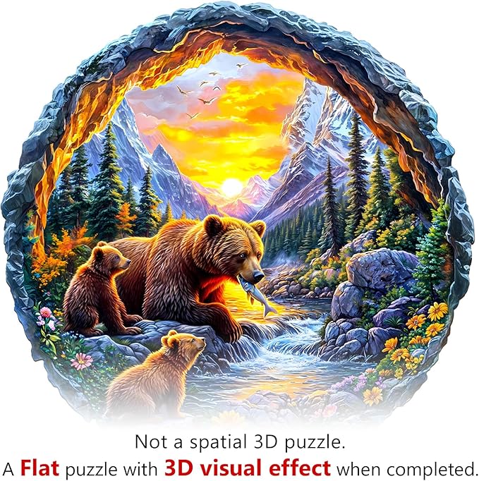 KAAYEE Wooden Puzzles for Adults 290 Pieces Visual 3D Bear Family Wooden Jigsaw Puzzles for Adults Animal Wood Puzzle Gifts for Mother's Day Mom Adult Kids Bear Puzzle(13.4 * 13.4in)