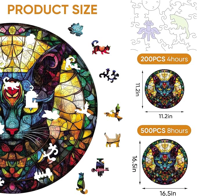 Wooden Puzzles for Adults, Glass Cat Jigsaw Puzzles 500 Pieces, 16.5x16.5in, Unique Shaped Cool Reptile Animal Wood Adult Puzzle, Best Gifts for Adults and Kids Family Game