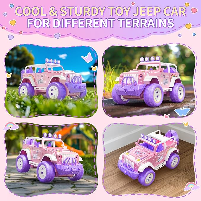 DEERC Pink Remote Control Car for Girls with Fog Mist & Music, 1:16 RC Car with LED Lights for Kids, 2.4Ghz All Terrain SUV Truck Gifts, Off-Road Racing Vehicle Toy Car, Girls Toys