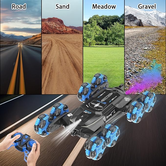 8WD Gesture Sensing Stunt RC Cars - 2.4Ghz 360° Rotation Remote Control Car with Spray, Light & Sound, Transform Drift Climbing Racing Vehicle, Birthday Toys for Ages 8-13 Boys Girls