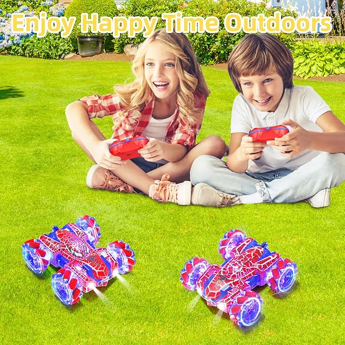 Spider Remote Control Car with WholeBody Colorful Light, 2.4Ghz RC Stunt Cars Toys, Double Sided Off-Road 360° Rotating,Rechargeable 4WD RC Drift Car Spider Toys for Boys Kids 4-6 5-7 8-12