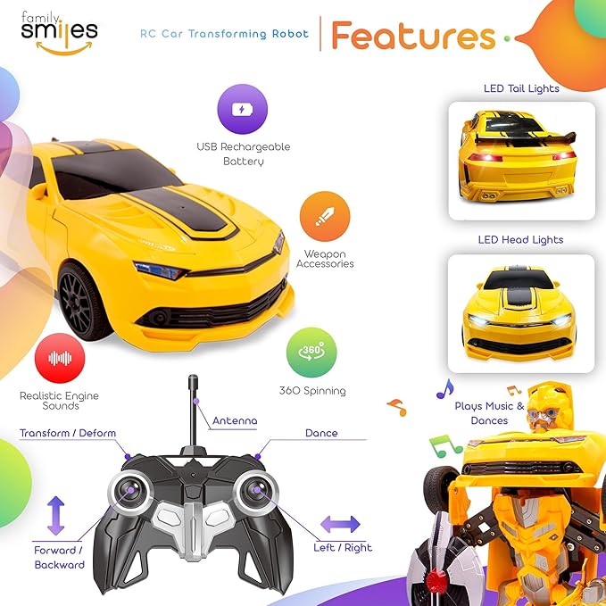 Kids Transforming Robot RC Car Toys for Boys 8-13 Remote Control Gift Yellow