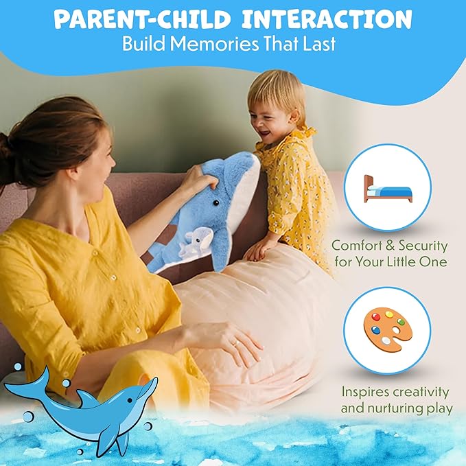 Mom and Baby Stuffed Animals for Boys & Girls, Safari Baby Shower Decorations, Nursery Decor, Zoo Animals for Toddlers, Quality Realistic Toys for Kids, Cute, Soft, Huggable, Squeezable (22" Dolphin)
