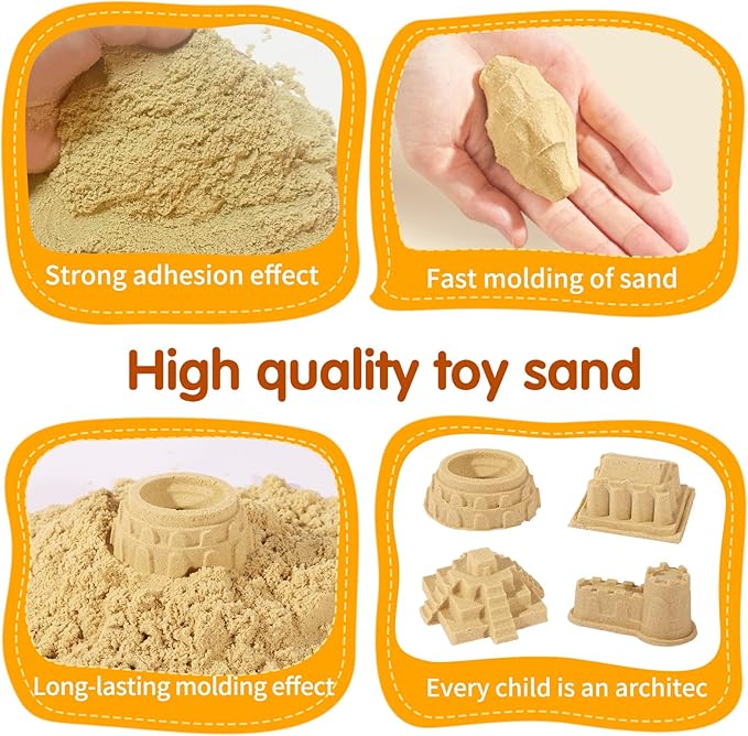 Play Construction Sand Kit,2.2lbs Magic Sand,8 Alloy Construction Vehicles,1 Inflatable Sandbox,8 Worker Figures and Road Signs,6 Castle Molds,1 Storage Box, Sensory Toys for Kids Ages 3+