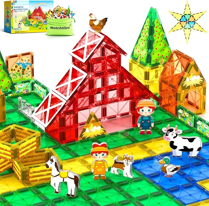 Magnetic Tiles Toys with Farm Animals for 3+ Year Old Toddler, Magnetic Blocks Building Toys for Kids Ages 3-5 5-7 Girls Boys, Classroom Must Haves