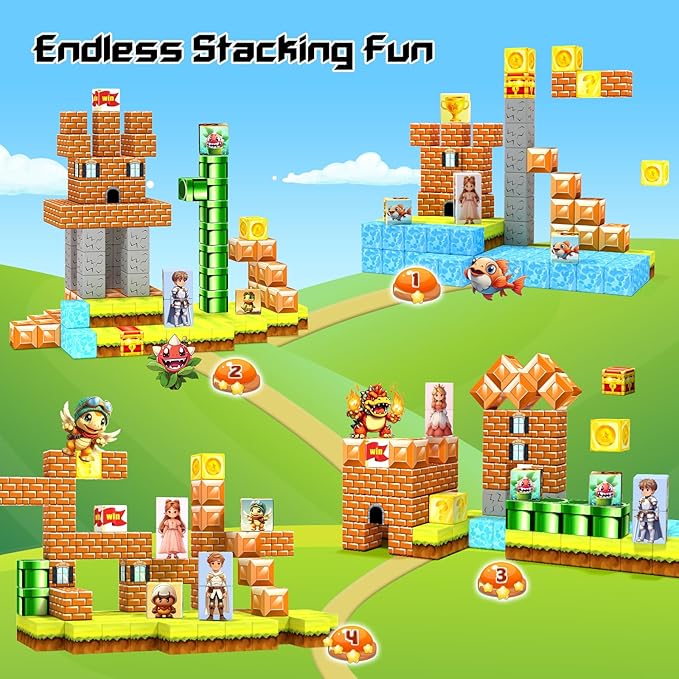 54 Pcs Magnetic Blocks-Building Blocks Games Elements,Magnetic Cubes Toys for Boys & Girls Ages 3-5 5-7 6-8,Creative Montessori Sensory Toys,Fun Birthday Gift for 3+ Years Old