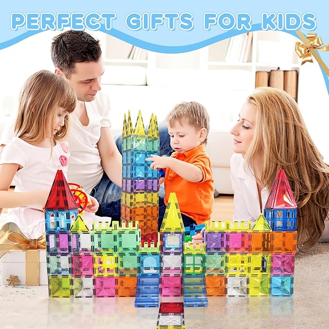 Magnetic Tiles, 100PCS Magnetic Blocks Set, 4D Diamond Magnet Building Blocks, STEM Preschool Educational Magnet Toys Gift for Kids, Boys and Girls 3 4 5 6 7 8+ Year Old