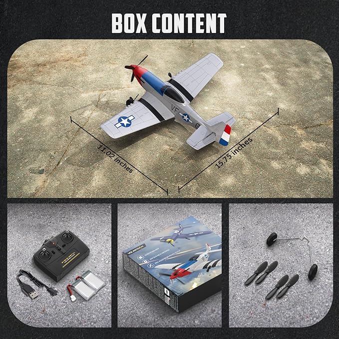VOLANTEXRC RC Plane 3 Channel Remote Control Airplane Fighter Toys, 2.4GHz 6-axis Gyro Stabilizer RTF Glider Aircraft Plane, Easy to Fly for Adults Kids Beginners Boys (P-51D Mustang)
