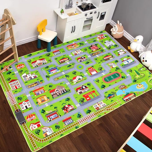 Kids Rug 3x5 City Play Mat Non Slip Exercise Baby Fun Rug Carpet for Kids Toddler City Traffic Road Map Ultra-Soft Educational Street Carpet Mat for Bedroom Playroom Nursery Grey