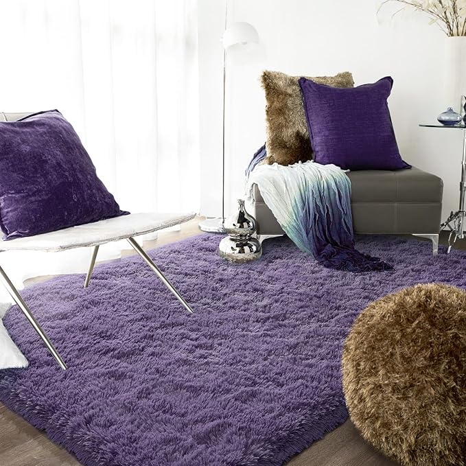 Ompaa Fluffy Area Rugs, Super Soft Shaggy Rug Fuzzy Long Fur Carpets for Bedroom Living Room Decor, 3 x 5 Feet Gray Purple