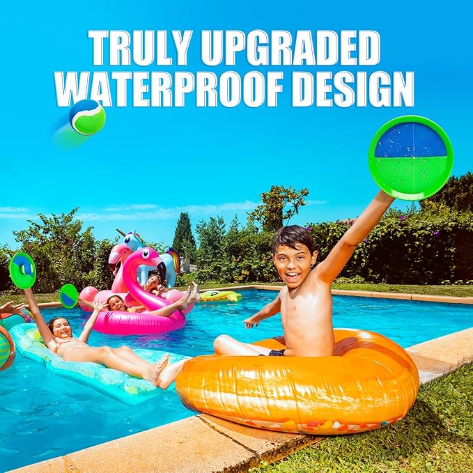 EVERICH Upgraded Toss and Catch Ball Game Set - Indoor and Outdoor Games for Kids 3-12, Beach Sand Pool Water Toy Includes 2 Paddles 2 Sticky Balls, Great Birthday Easter Gifts for Boys Girls