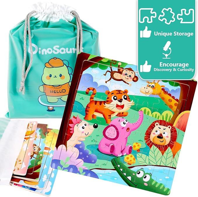 Wooden Puzzles for Kids Ages 2-4 Jigsaw Puzzles for Toddlers 3-5 - Animals Dinosaurs Ocean Farm Learning Travel Games and Travel Toys for 4-8 Year olds Boys and Girls