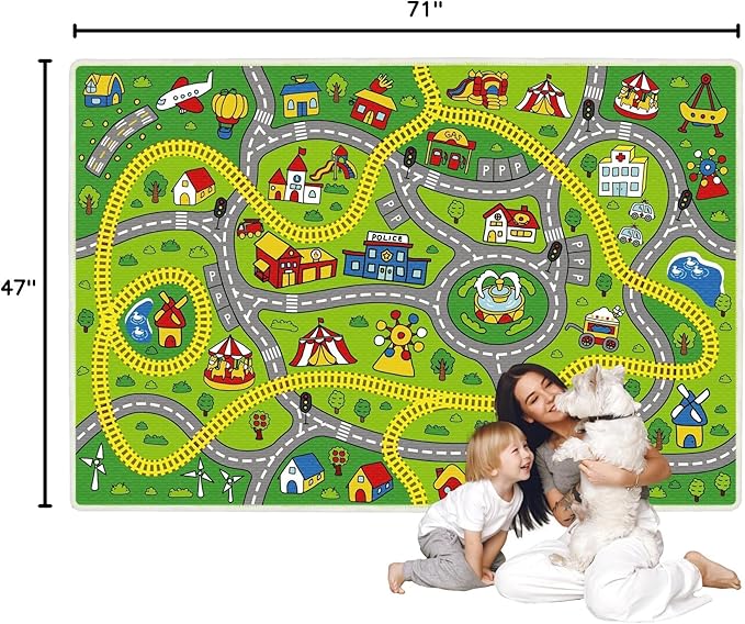 Kids Carpet Car Rug Play Mat, 4x6 Ft Classroom Carpet, Soft Floor Mats for Kids, Learning Area Rug for Kids, Non Slip Road Rug for Toddlers