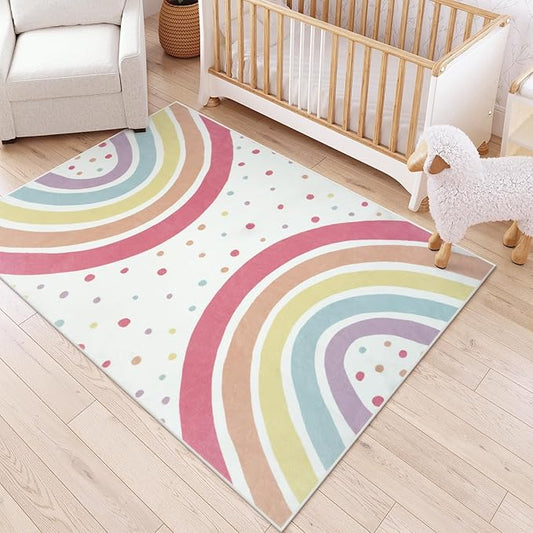 STARUIA Washable Rainbow Rug for Girls Bedroom, Large Area Rug 5x7 Colorful Rug for Nursery Kids Room, Soft Non-Slip Carpet Kids Rug for Classroom Playroom Tent Castle Dorm